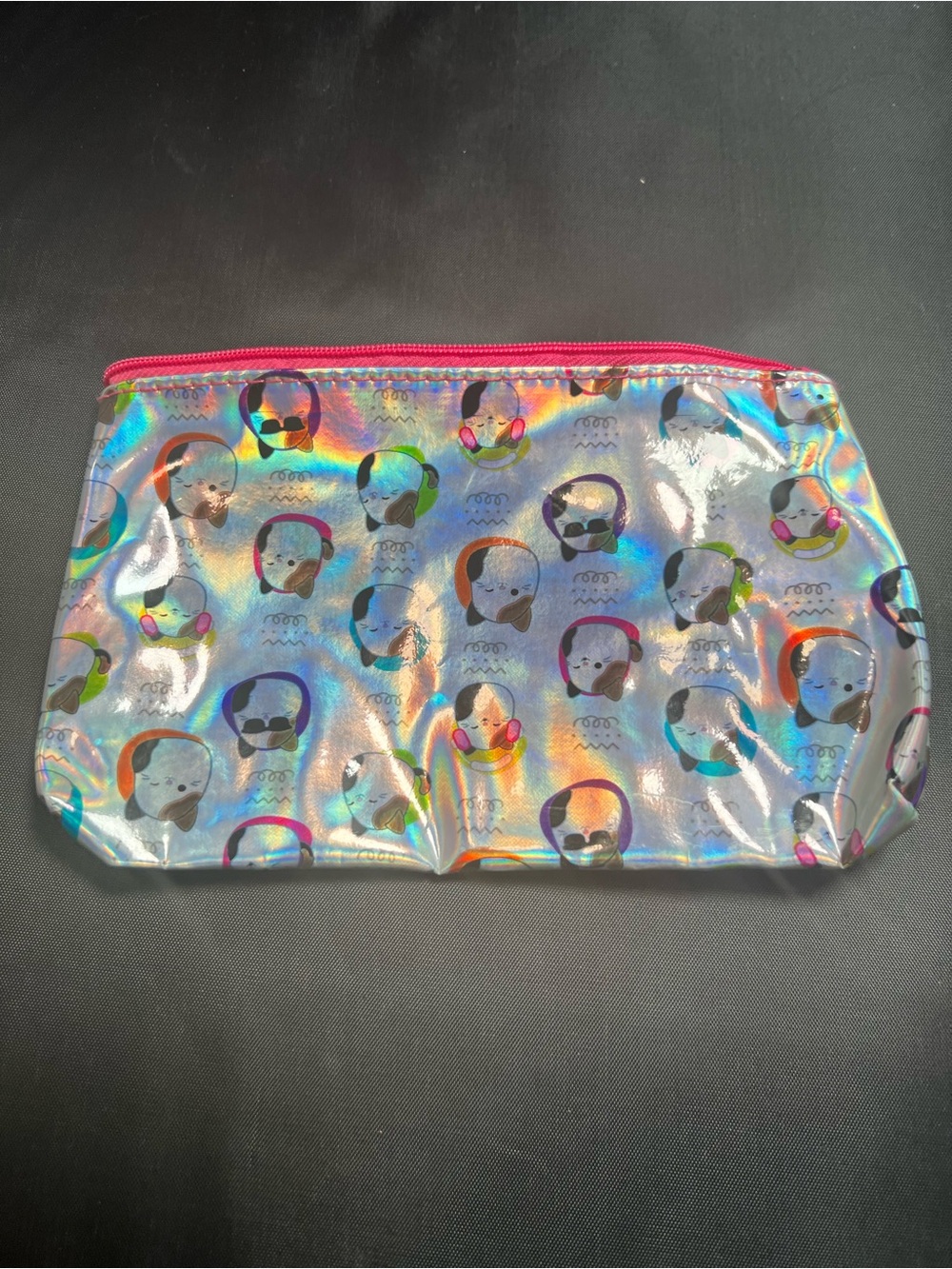 Squishmallows Holographic Iridescent Cat Cosmetic Pouch / Zip Pouch